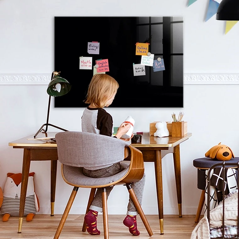 Wall Mounting Magnetic Black Glass Dry Erase Board with Whiteboard Marker for Office School Home Kids 60 x 40 cm