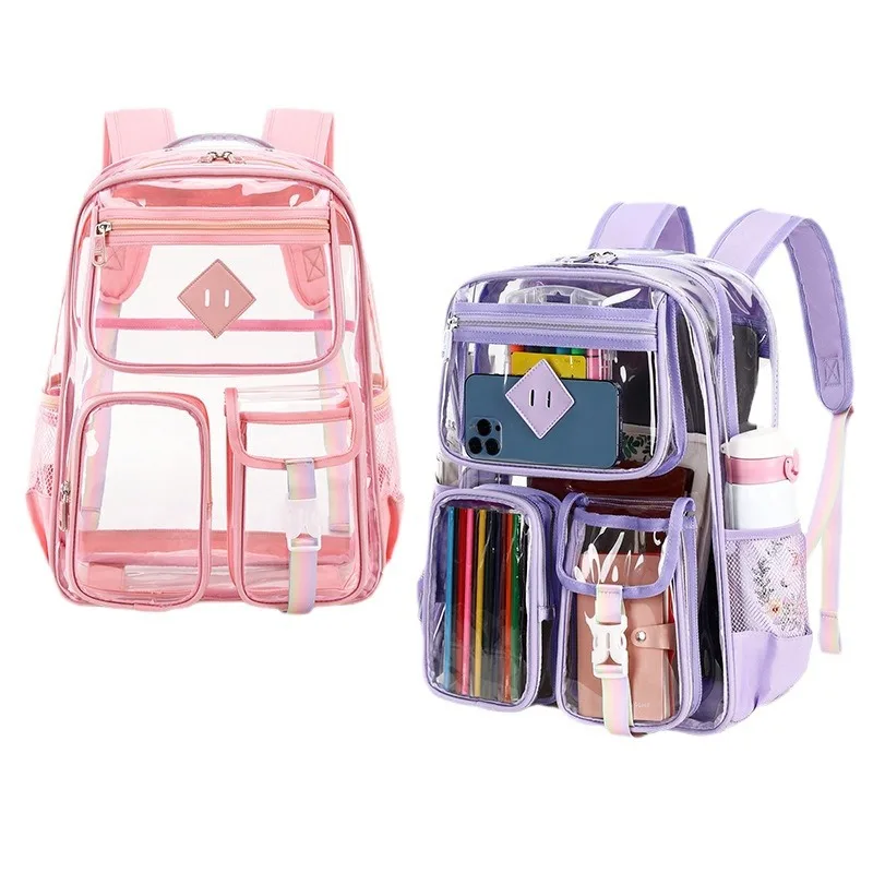 Clear Backpack Heavy Duty PVC Transparent Bookbag for Girls Stadium Approved See Through Backpack