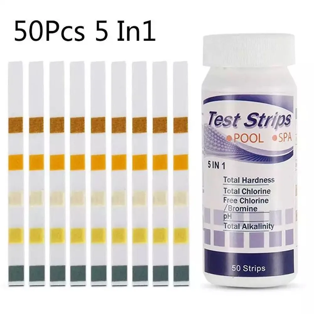 50Pcs 6 In1 Swimming Pool SPA Test Strips Chlorine pH Alkalinity Water Hardness