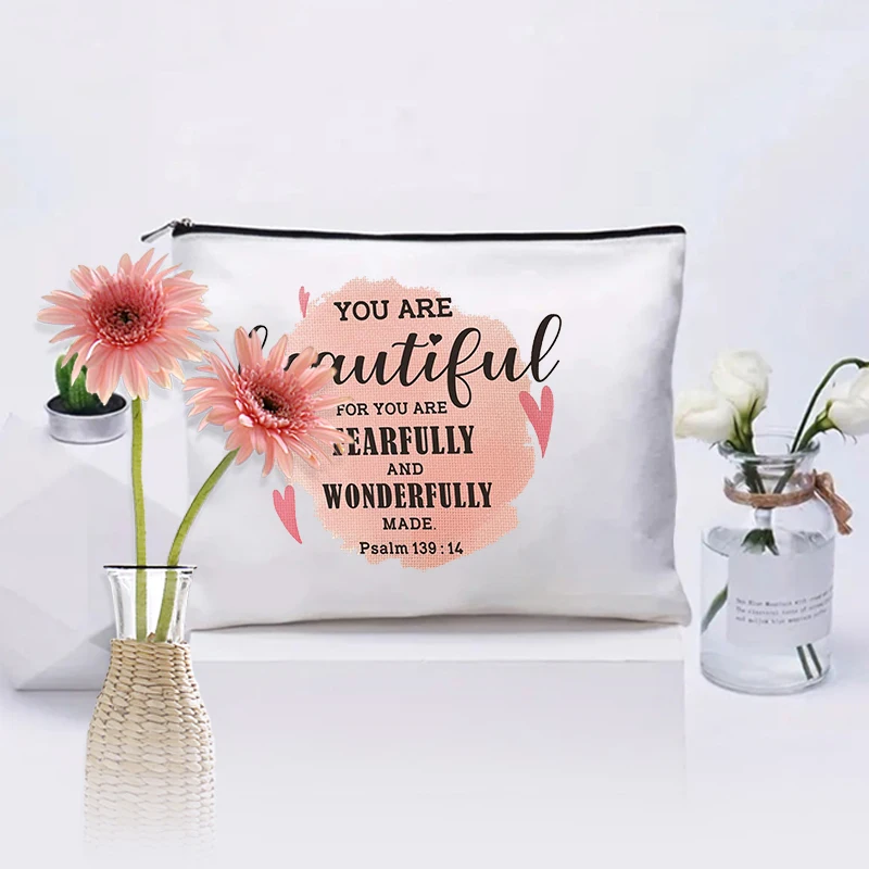 1 pc Inspirational Christian Gifts for Women pattern Personalized Makeup Bag Travel Toilet Storage Bag Cosmetic Pouch