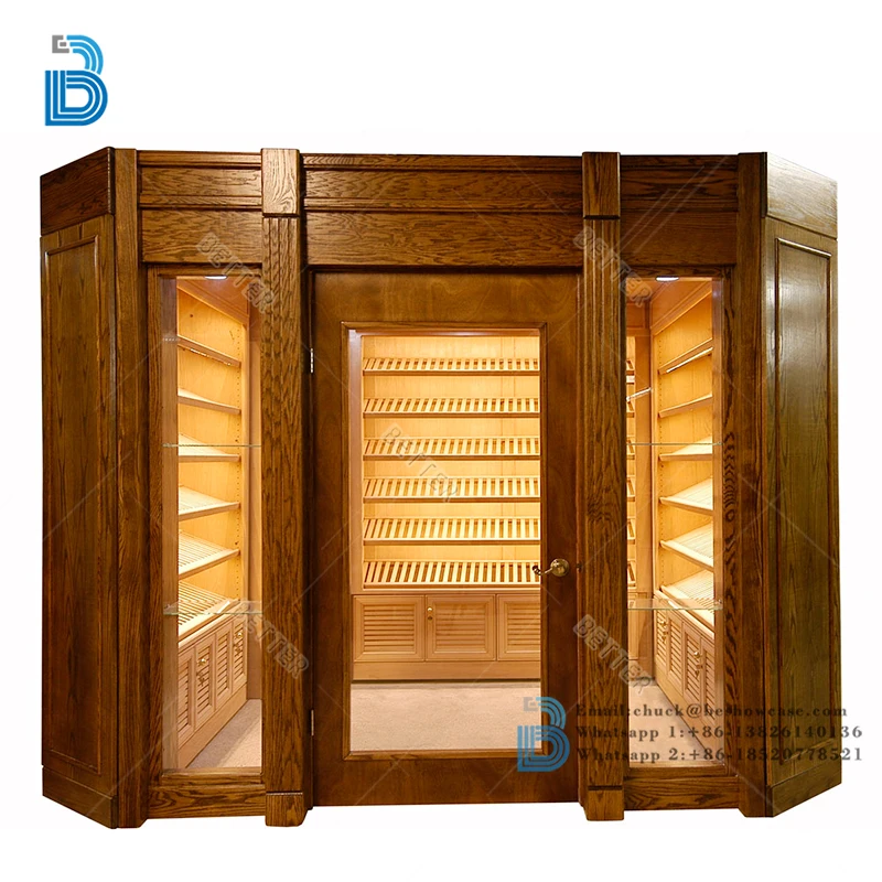 Spanish cedar wood Cigar Display showcase walk in humidor large cigar Cabinet  with lock Cigar shop interior Design