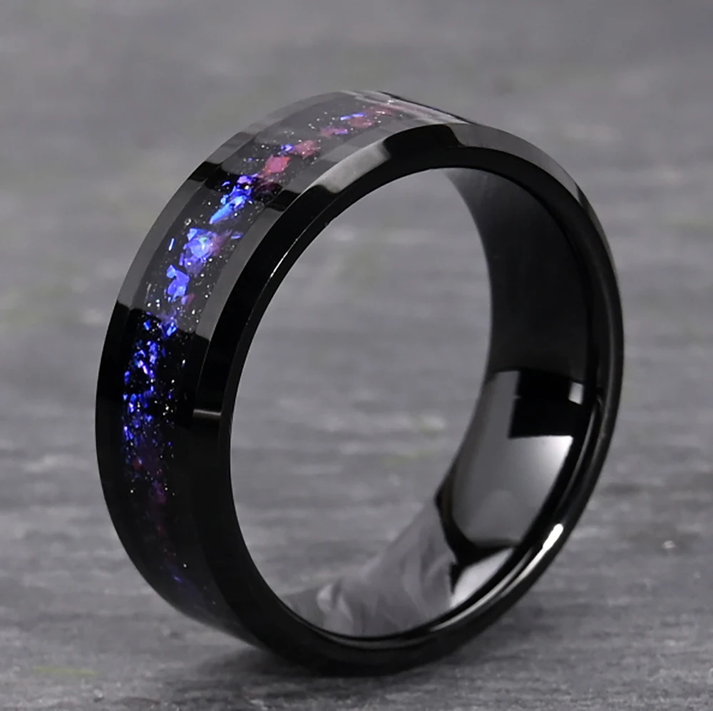 Custom Tungsten ring Couple Set Jewelry Meteorite Orion Nebula Opal Galaxy Inlay Ideal for Engagement Promise Wedding Band