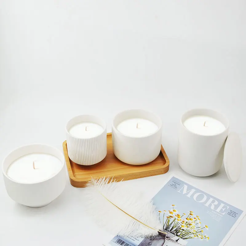 Wholesale Eco Elegant Decorative Candle Jar Container Matt Clay Unique Ceramic Candle Jar with Lids