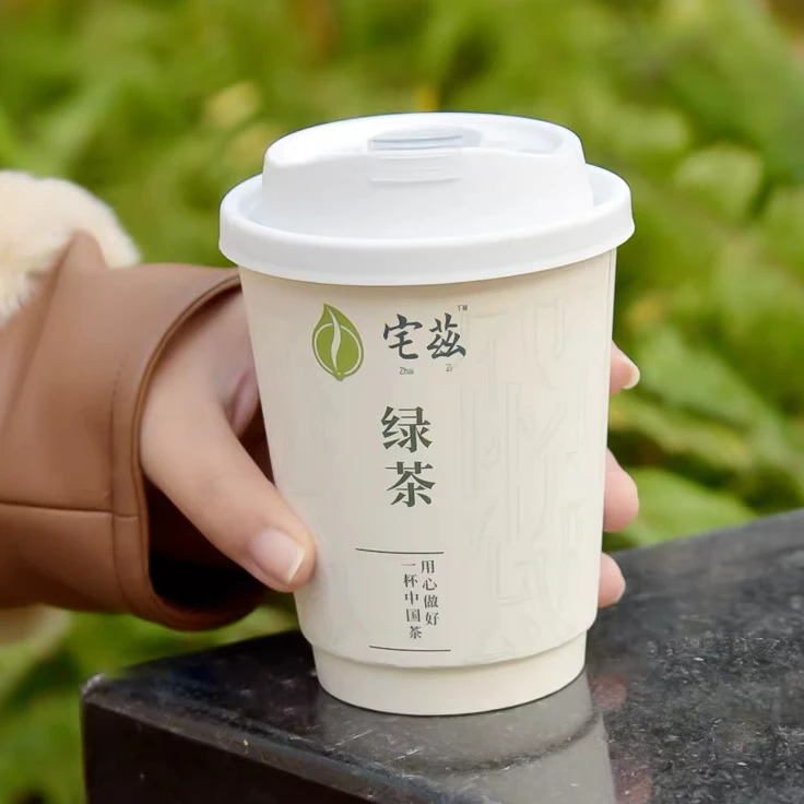 Factory sell 500ml 16OZ double wall paper cup disposable white paper coffee cup Customizable printed logo hot coffee cups