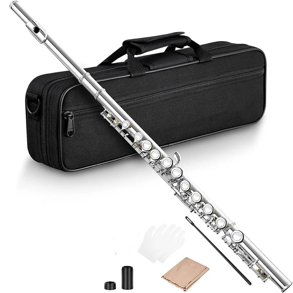 Wholesale C Tone Flute 16 Keys Closed Hole Silver Plated Copper Material Multicolor Music Instruments Flute