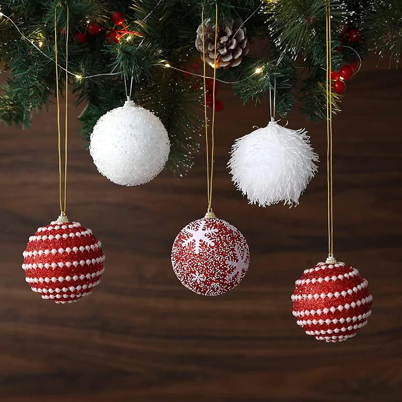 New Christmas Christmas Tree Foam Ball Decoration Winding White Plush Christmas Ball Handmade Pendant Wholesale Customizable
