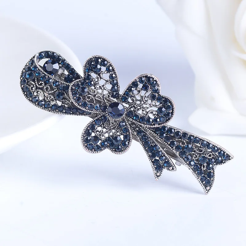 CHF842A Hot Selling Vintage Fashion Blue Rhinestones Barrettes Fashion Flower Butterfly Barrette Hair Accessories