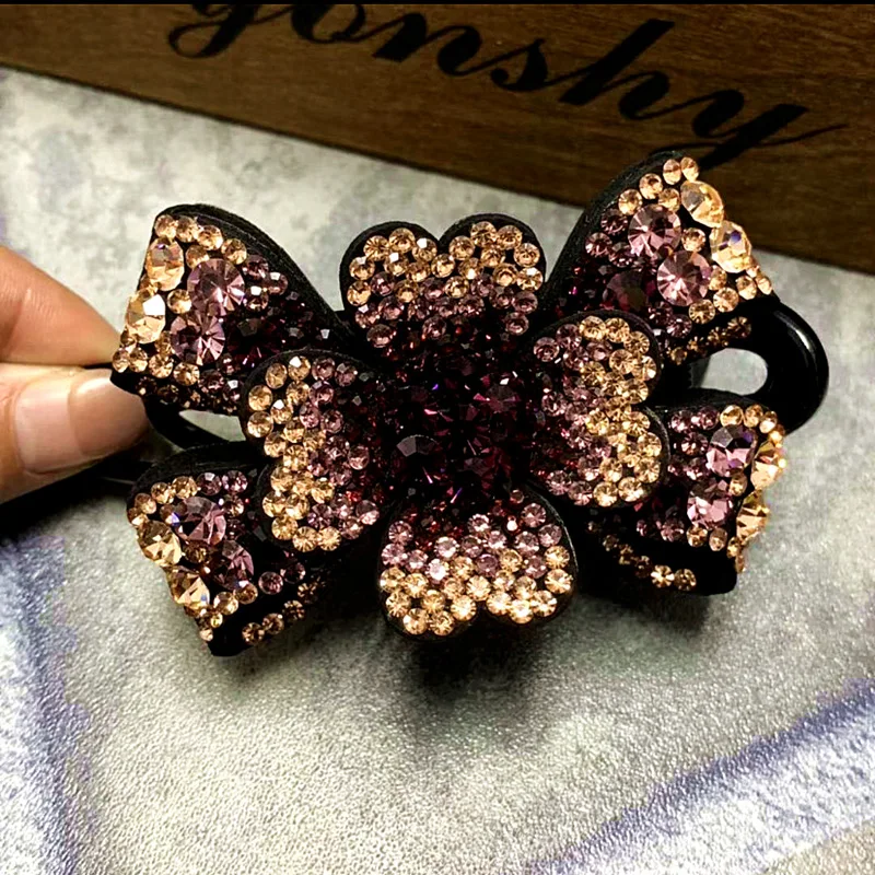 New Rhinestone Flower Duckbill Clip Women Hair Clip
