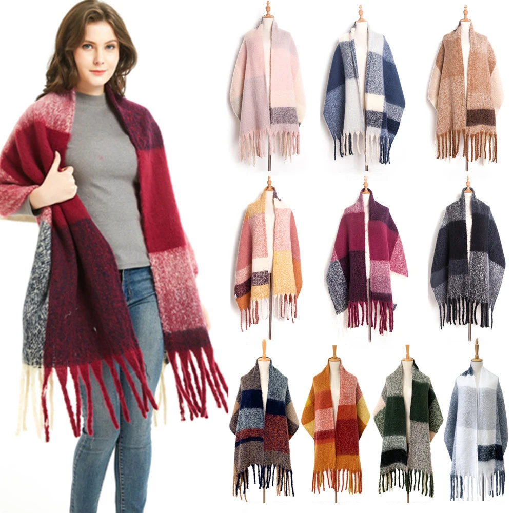 2022 Hot Sale Classical Wholesale Woven Custom Tartan Plaid Cashmere Feel Acrylic Vintage Ladies Christmas Winter Scarf Shawl