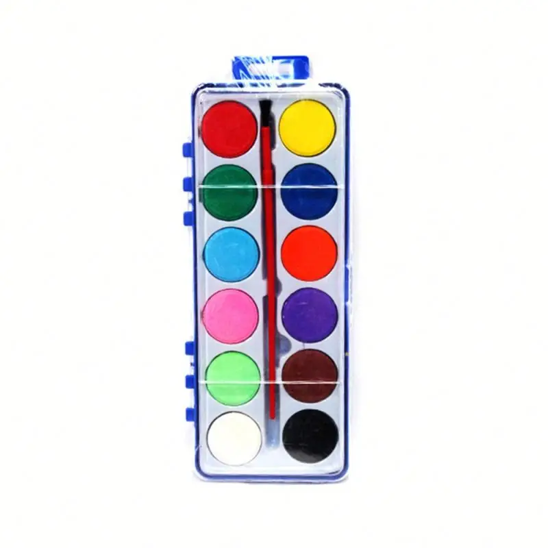 Non-Toxic 12 Colors plastic Box Solid WaterColor Paint Set For School Children