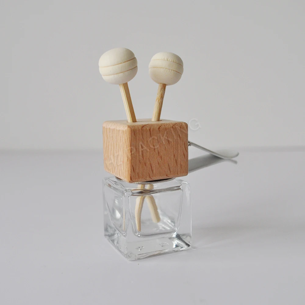 8ml Car Air Freshener Fragrance Bottle With Wooden Lid Diffuser Clear Car Perfume Glass Bottle Aroma Diffuser Bottle