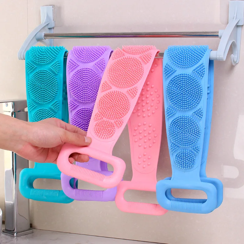 Hot Sale Soft Bristle Massage Dots Silicone Bath Belt Back Body Skin Cleanser Scrubber Exfoliating Bath Towel