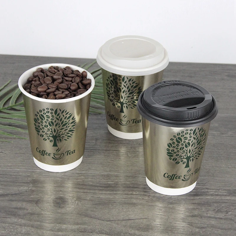 Custom Logo Printed Disposable 8oz 10oz 12oz 16oz 22oz Double Wall Coffee Paper Cup With Lid coffee paper cup