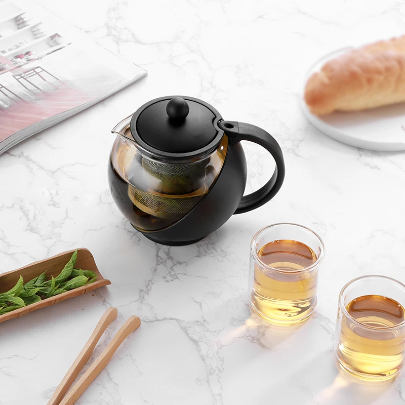 Hot Selling 2021 Transparent High Borosilicate Heat Resistant Glass Tea Infuser Plastic Case With the handle Glass Tea pot