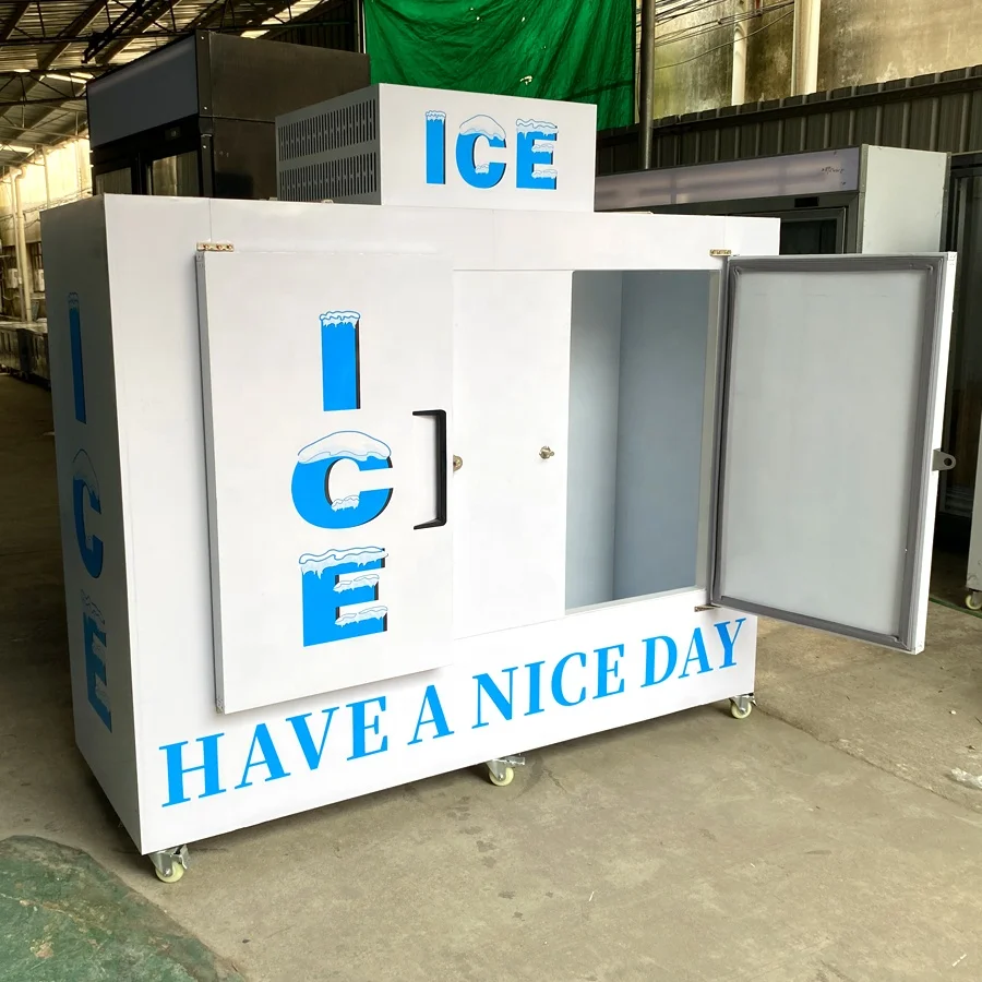 Double doors cold wall ice bags merchandising storage freezer box