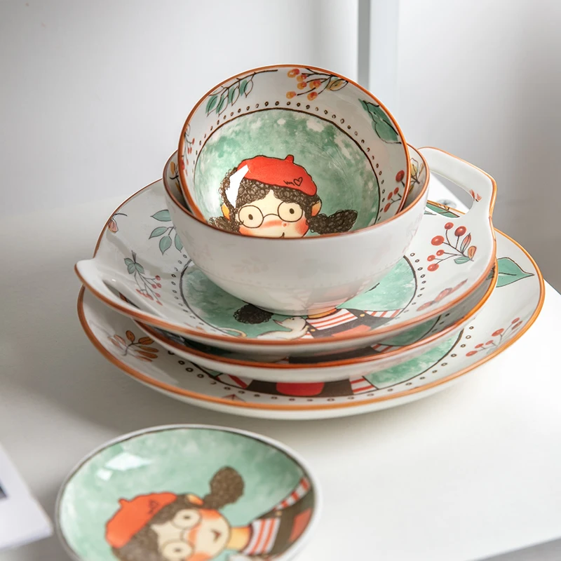 Jade-cer ceramic  plates with Little Red Riding Hood design hand printed dessert tray sauce dish