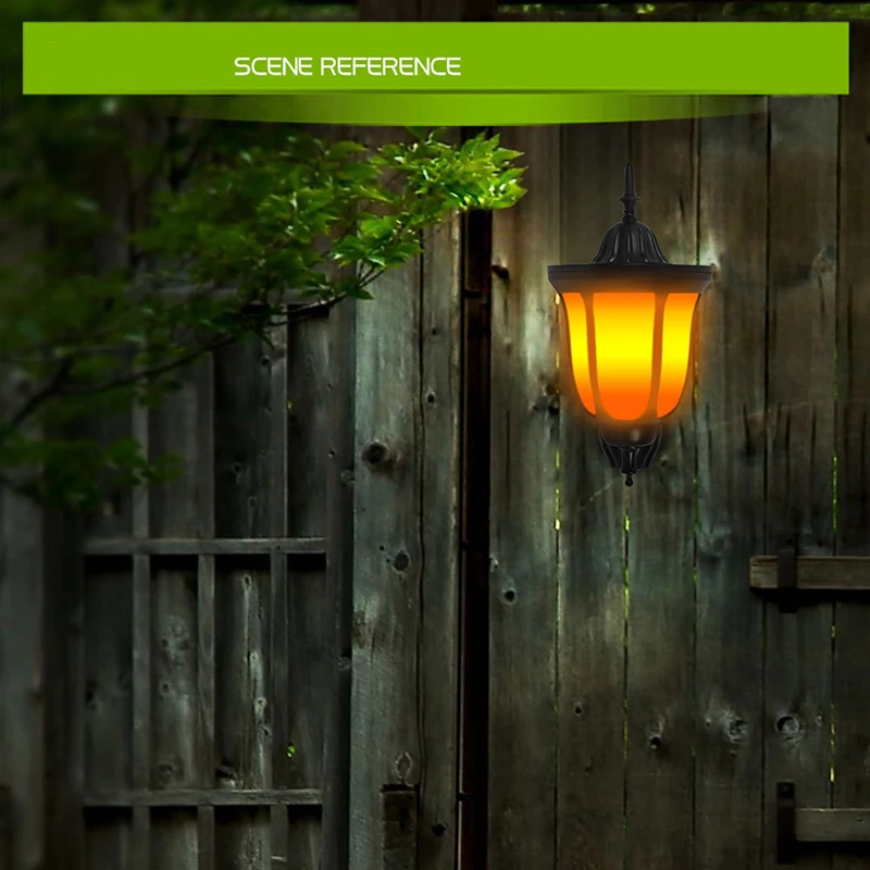 Flickering Unique 96 LED Solar Torch Light Flame Fire Decorative Wall Mounted Lamp for Yard Fence Garden Pathway Patio Hotel