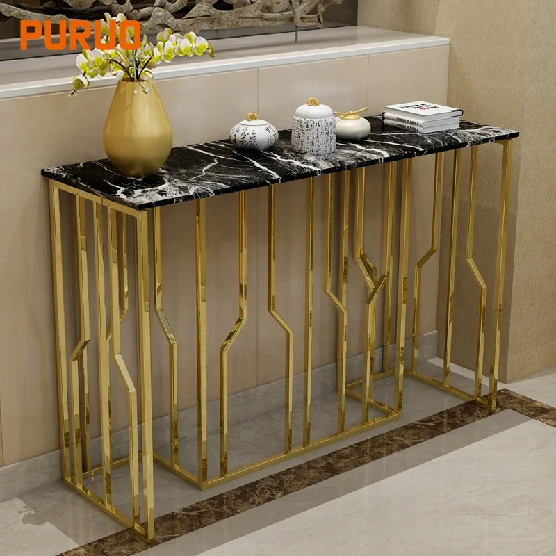 Furniture gold metal base artifical marble console table