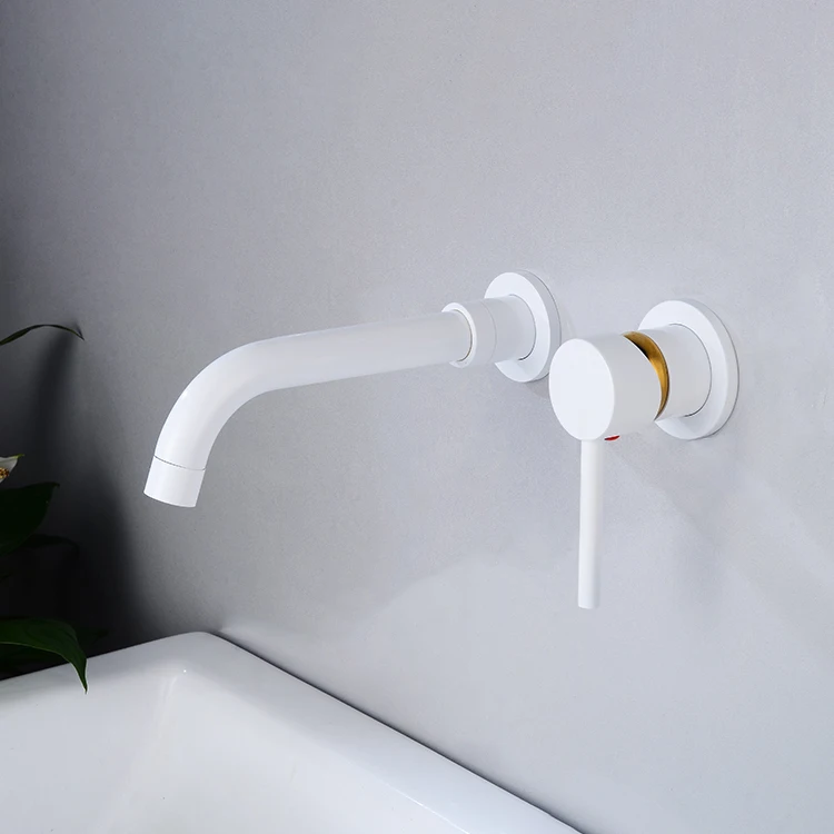 Wall Mounted Bathroom Faucet Solid Brass Basin Mixer Golden Bathroom Taps with 360 Degree Rotating Nozzle