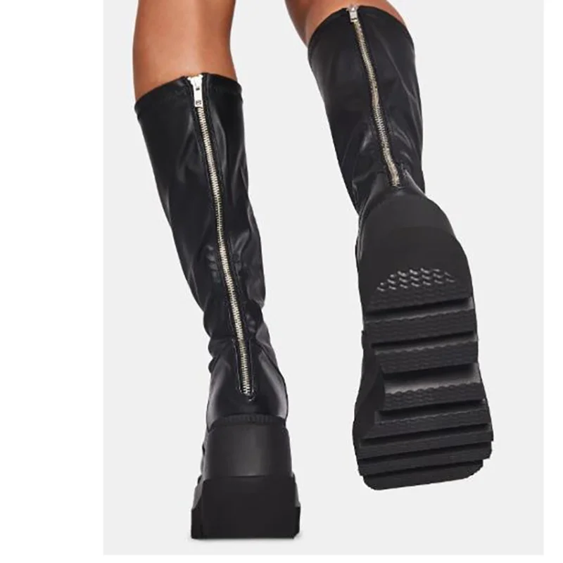 Женские готические ботинки на платформе, нескользящая обувь из искусственной кожи на танкетке, на толстом высоком каблуке