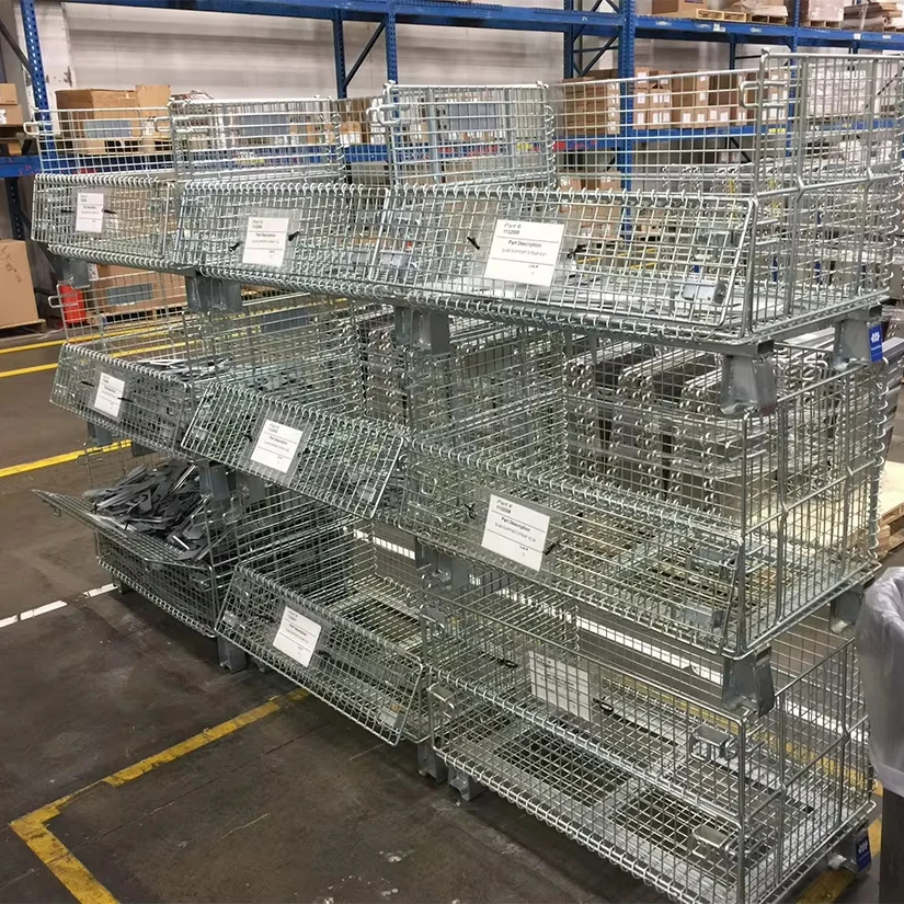 Solid and durable 1000*800*840 Collapsible  galvanize Wire mesh Container Storage Case Racks turnover box Storage basket