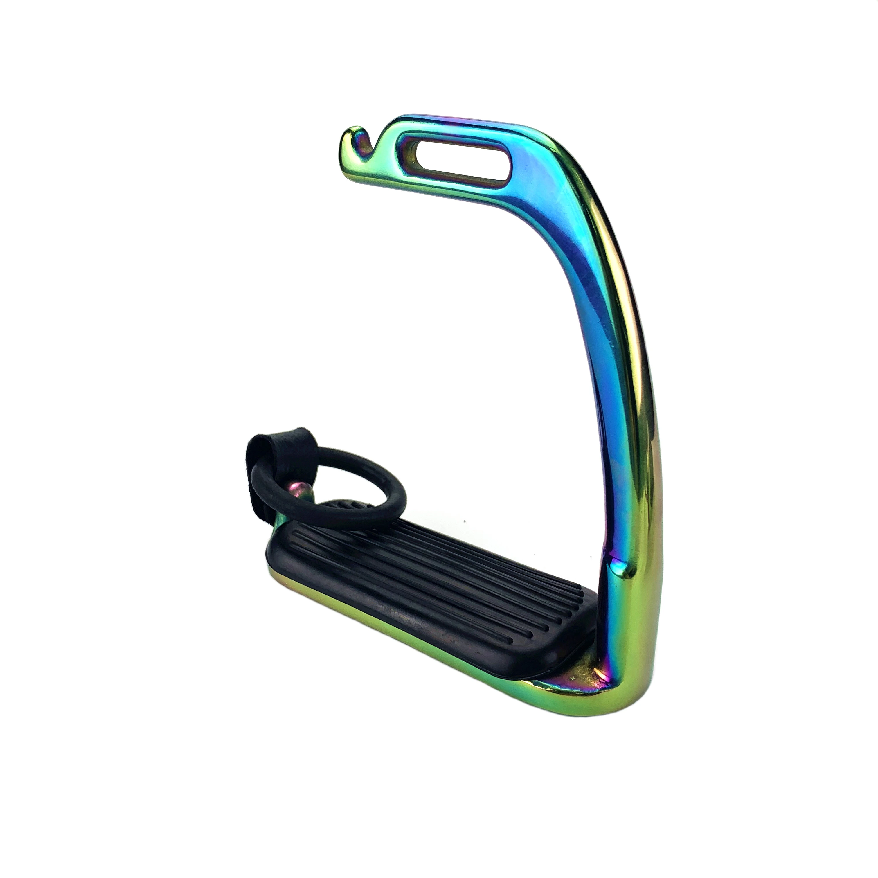 
Rainbow Horse Riding Stirrups with Rubber Ring and Leather Strap Colored Peacock Safety Stirrups 