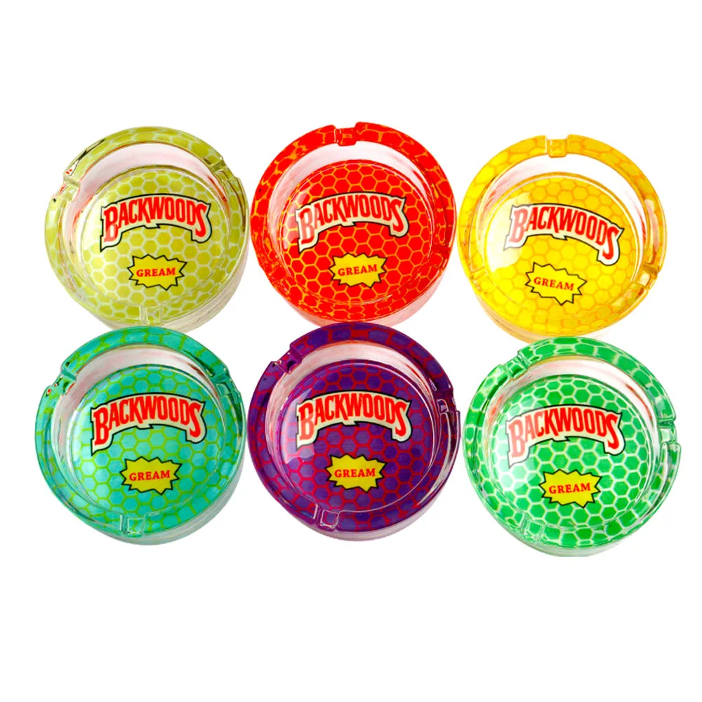 New fashion cigar ashtray round colorful glass high quality honeycomb cartoon pattern portable ashtray for family custom logo