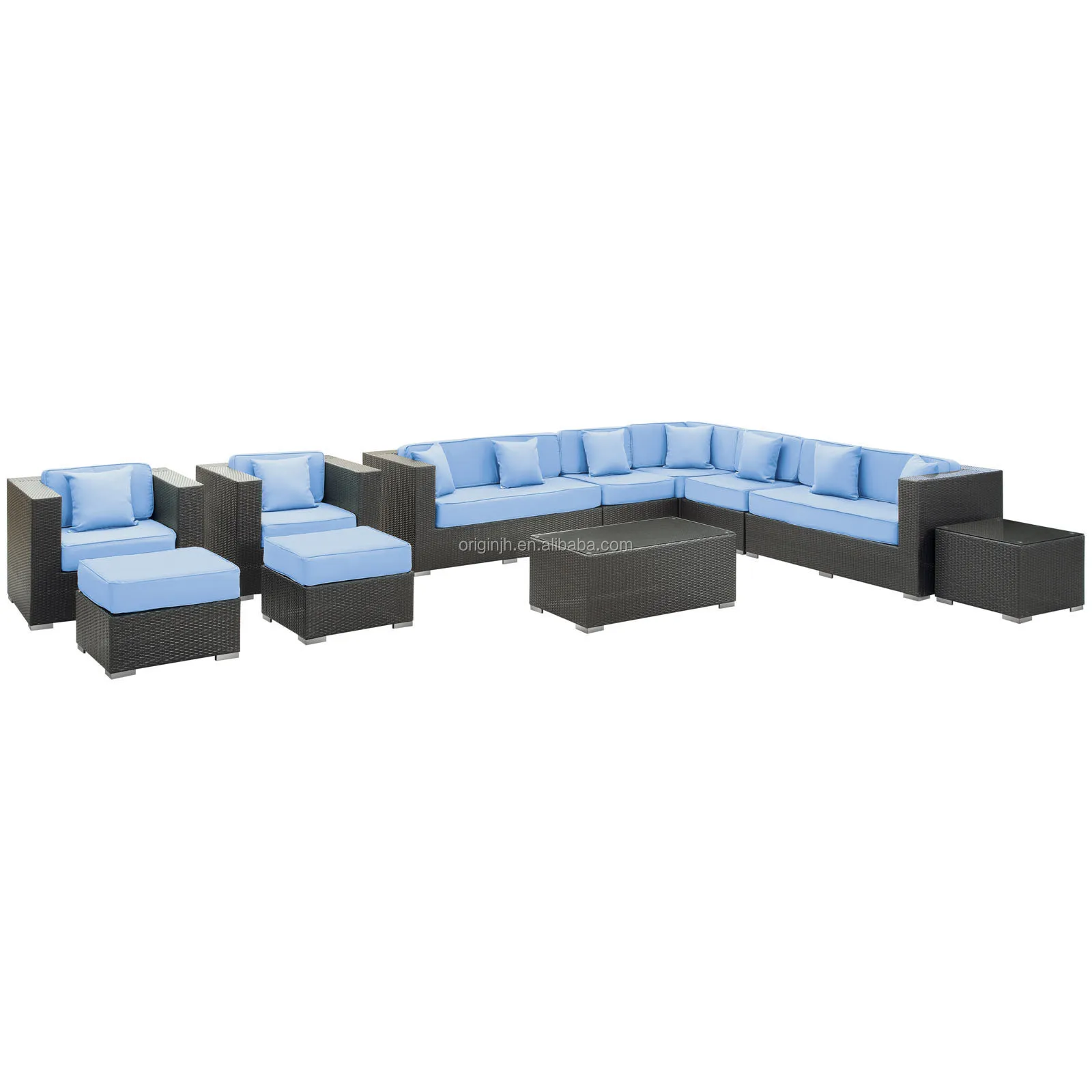 Multifunctional outdoor large modular sofa wicker rattan woven garden furniture set