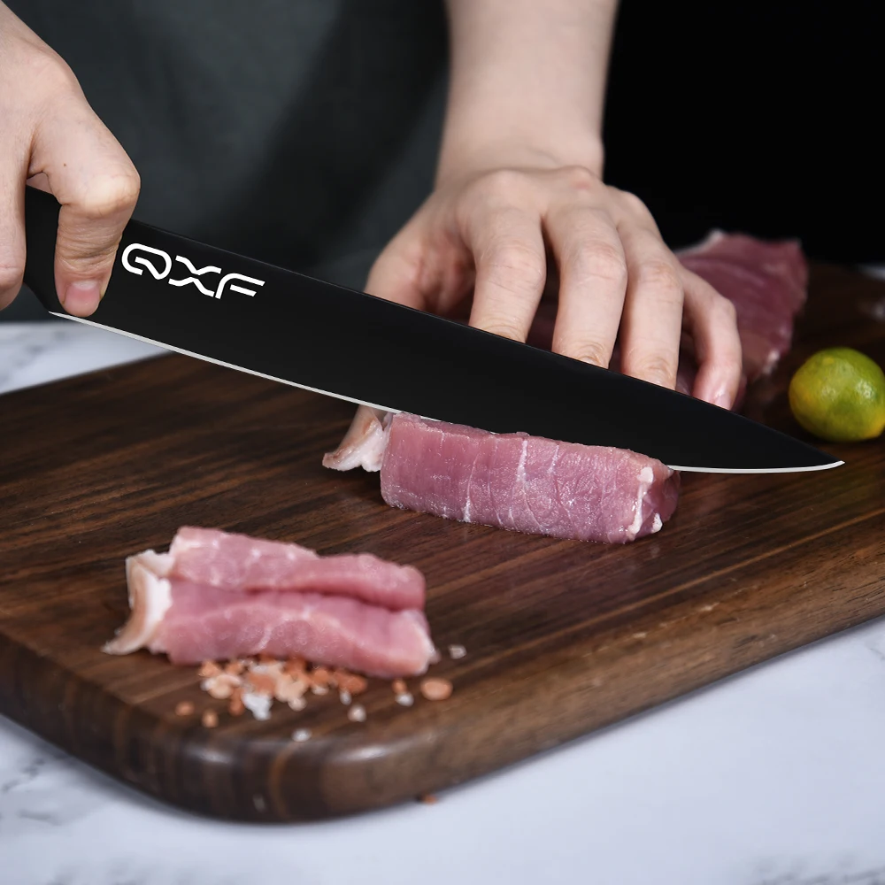 QXF Черная Акула серии черное покрытие стиль 8 дюймов из нержавеющей стали нож для Разделки мяса с полой ручкой