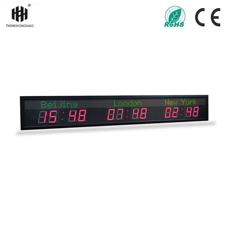 Customization Three City LED Clock Multi Time Zone Wall Mounted LED Display Electronic Clock Electric Carton Resin Square Modern