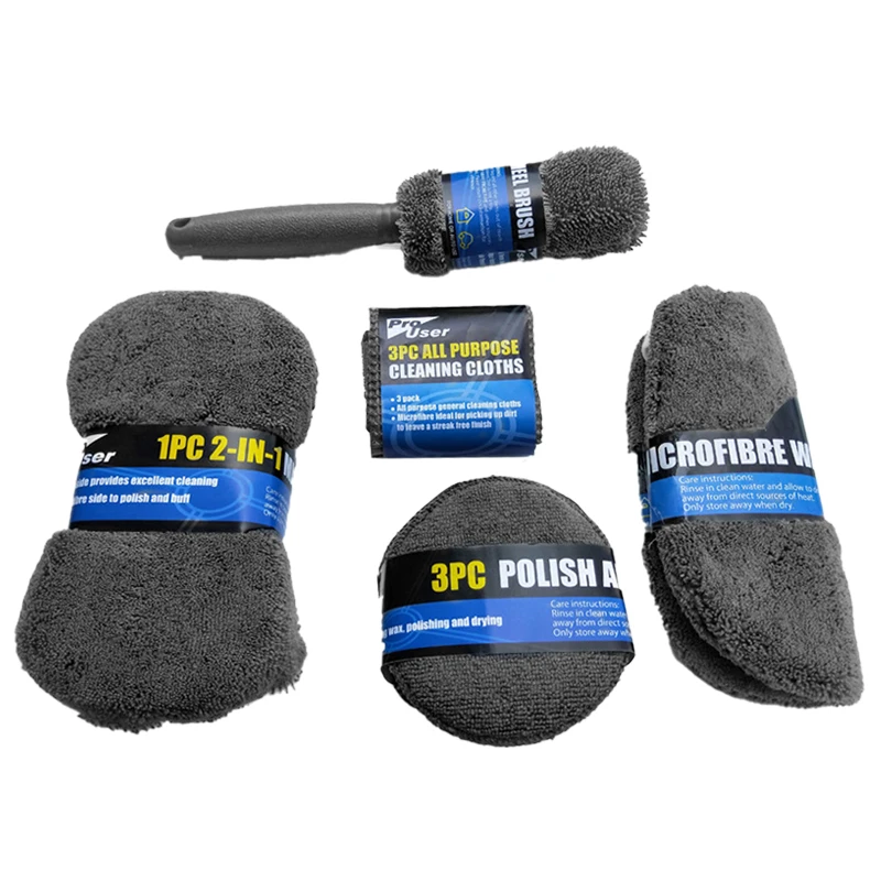 9pcs Car Wash Kit Microfiber Towel Detailing Car Wheel Brush Waxing Sponge Combination Car Cleaning Tools