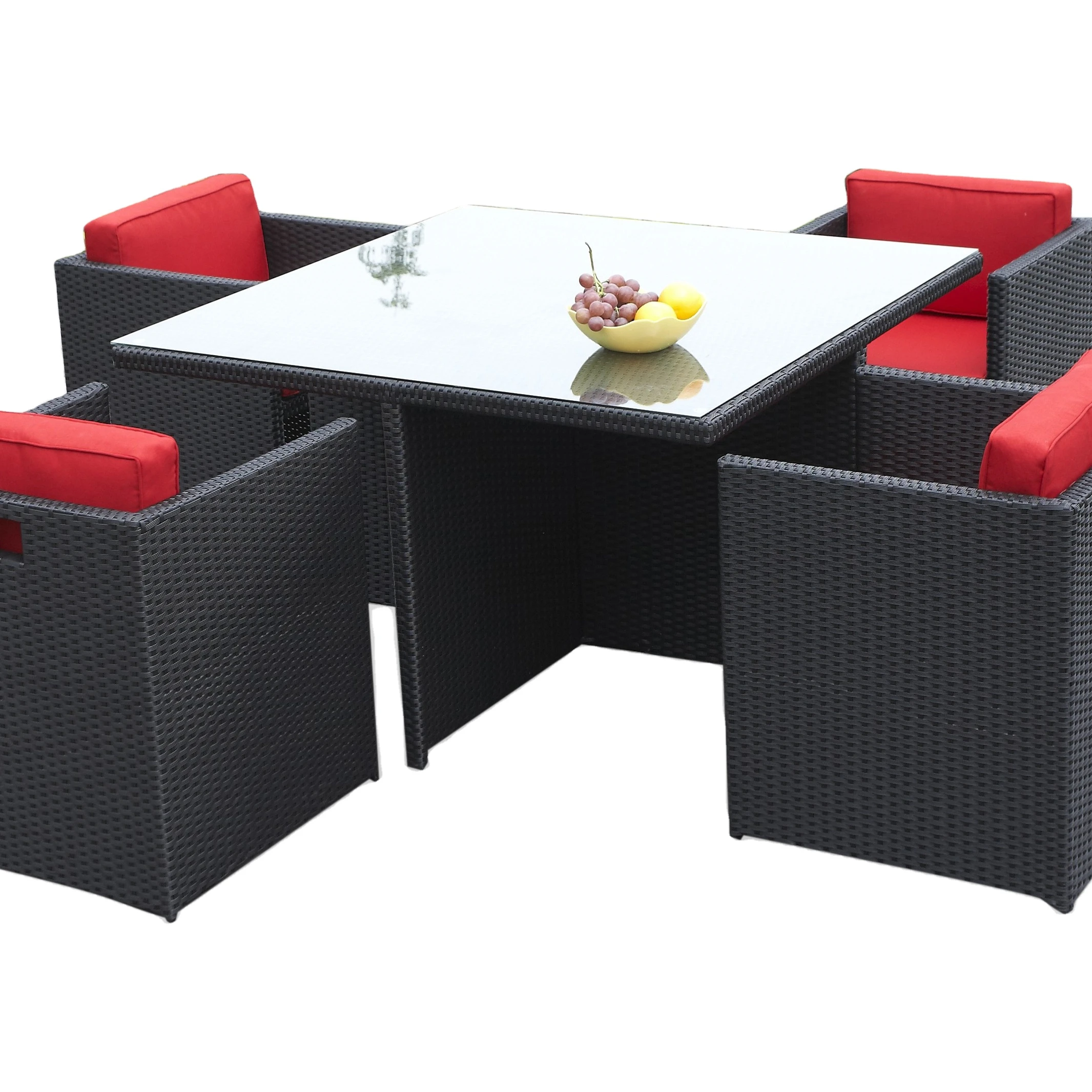 Hot Sale Handmade Outdoor Dining Room Table Set 8 Chairs Leisure Life Wicker Furniture for Restaurant for Outdoor Dining Areas