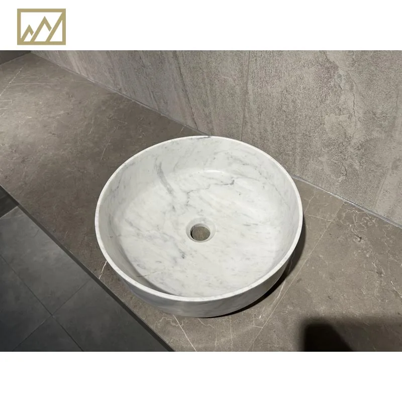 KINGS-WING Bianco Carrara white Marble Round Vessel Sink size for 40*40*14 cm Kitchen Sink Model D37