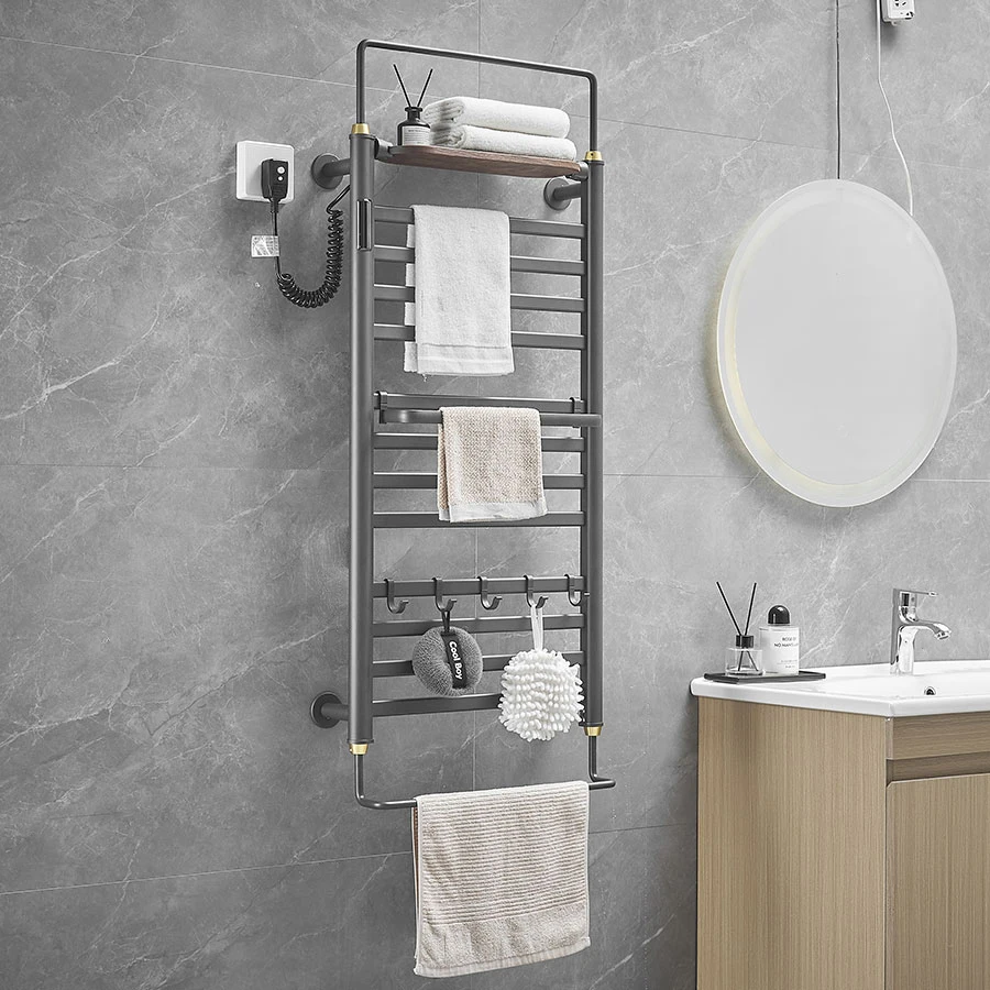 New style North American walnut electric towel rack for home bathroom intelligent digital display drying and storage rack