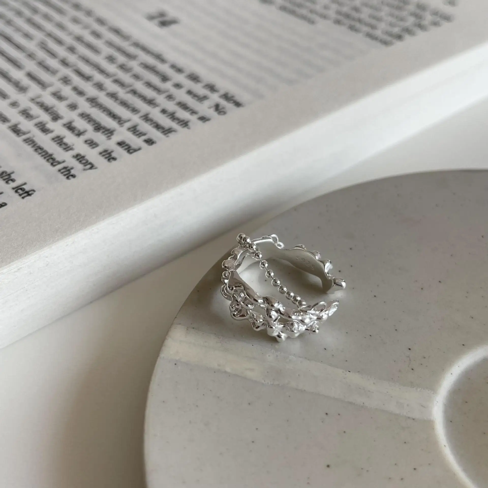 VIANRLA 925 sterling silver open dedicate ring with ball chain for women