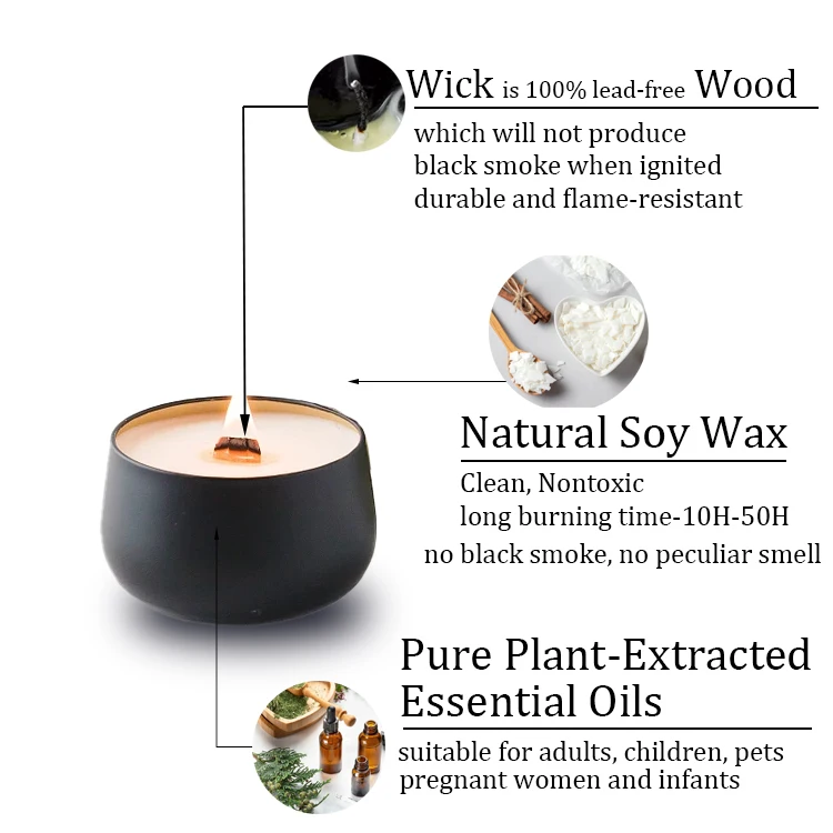 WS Luxury Glass Black Candle Jars Custom Private Label Candle Gift Set Best Scented Soy Wax Scented Candles