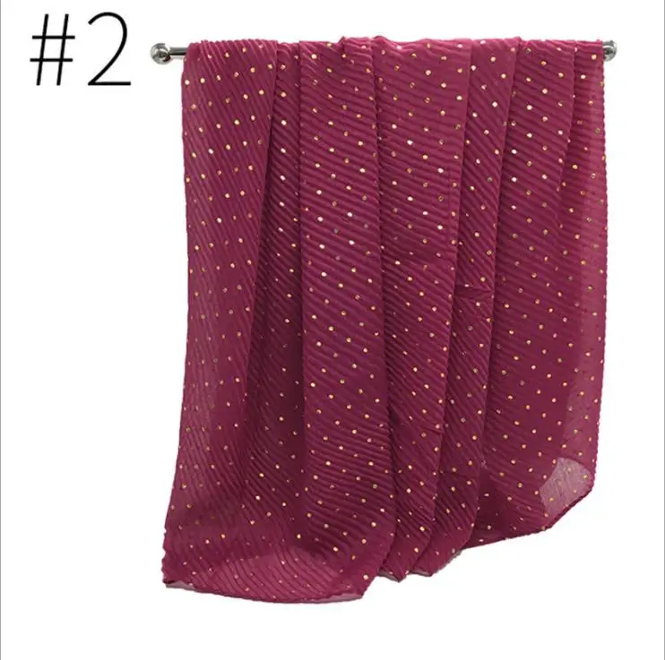 instant crinkle shimmer head scarf hijab gold dots pleated scarves muslim hijab 2020