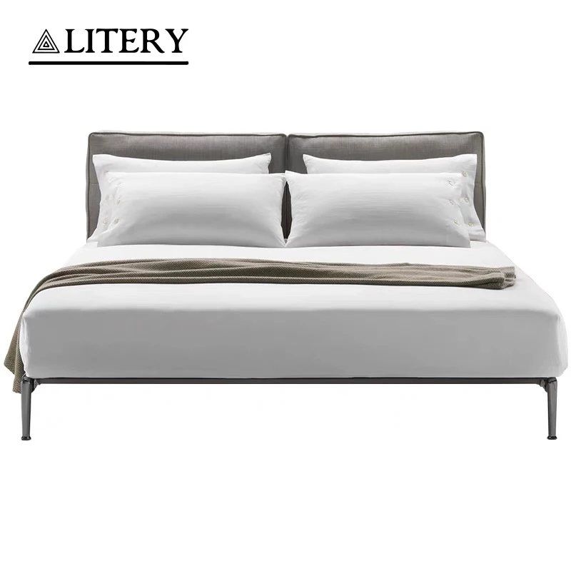 European style wood frame light luxury modern design Upholstered bed king size queen size cotton  fabric leather bed