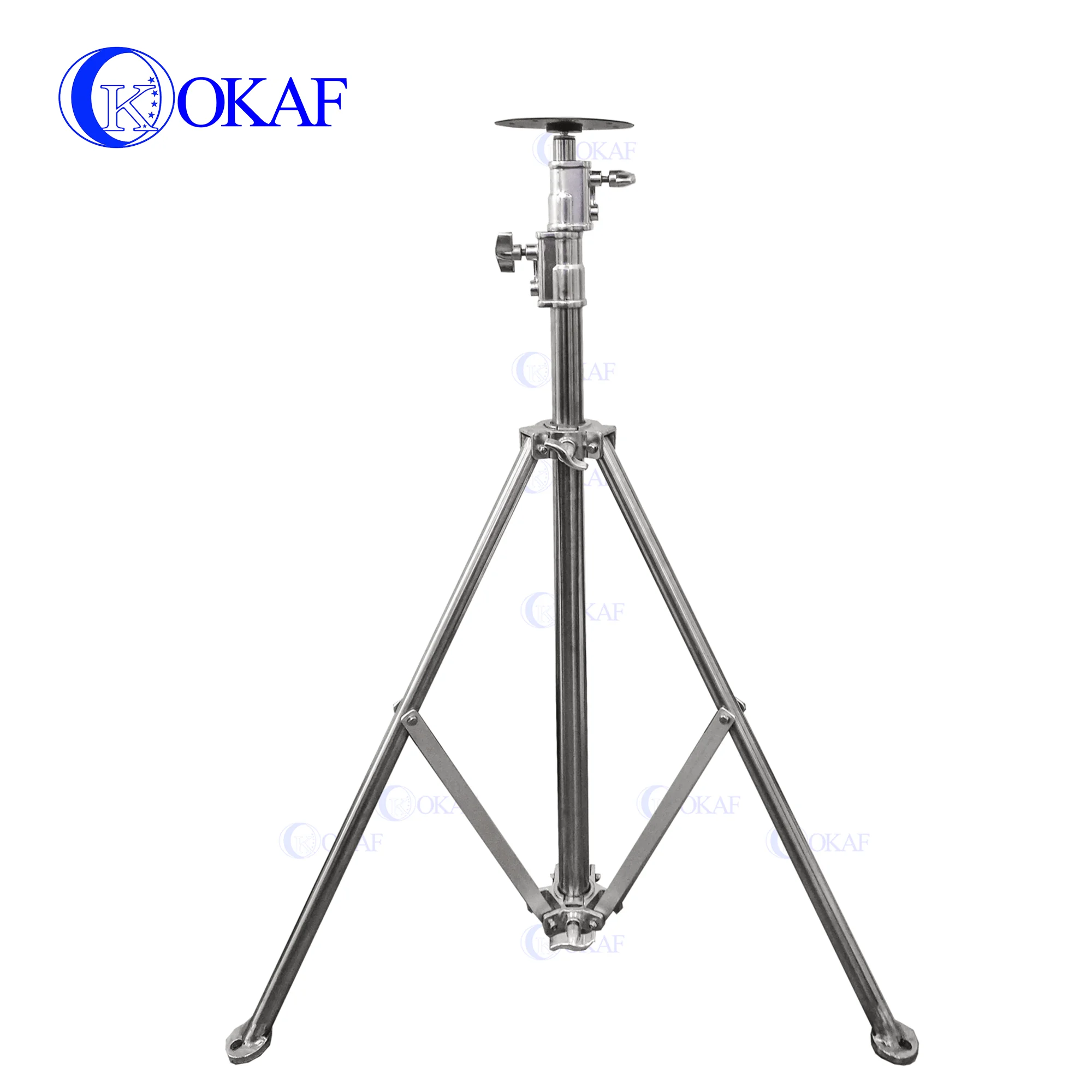 OKAF Portable Antenna Mast Stainless Steel Tripod Telescopic Manual Mast for Lighting CCTV Camera