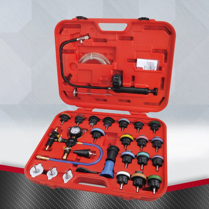 28pcs radiator coolant pressure tester vacuum refill automotive cooling system leak test pneumatic purge fill tool kit set