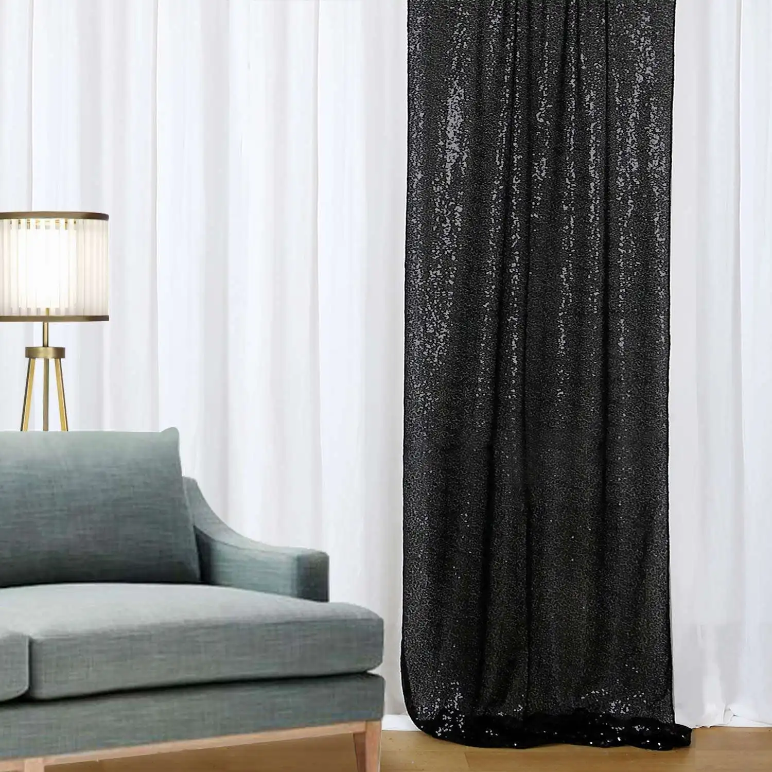 High Quality British Christmas Glitter Background Curtain Wedding Party 6ft X 8ft 3mm Black Sequin Backdrop