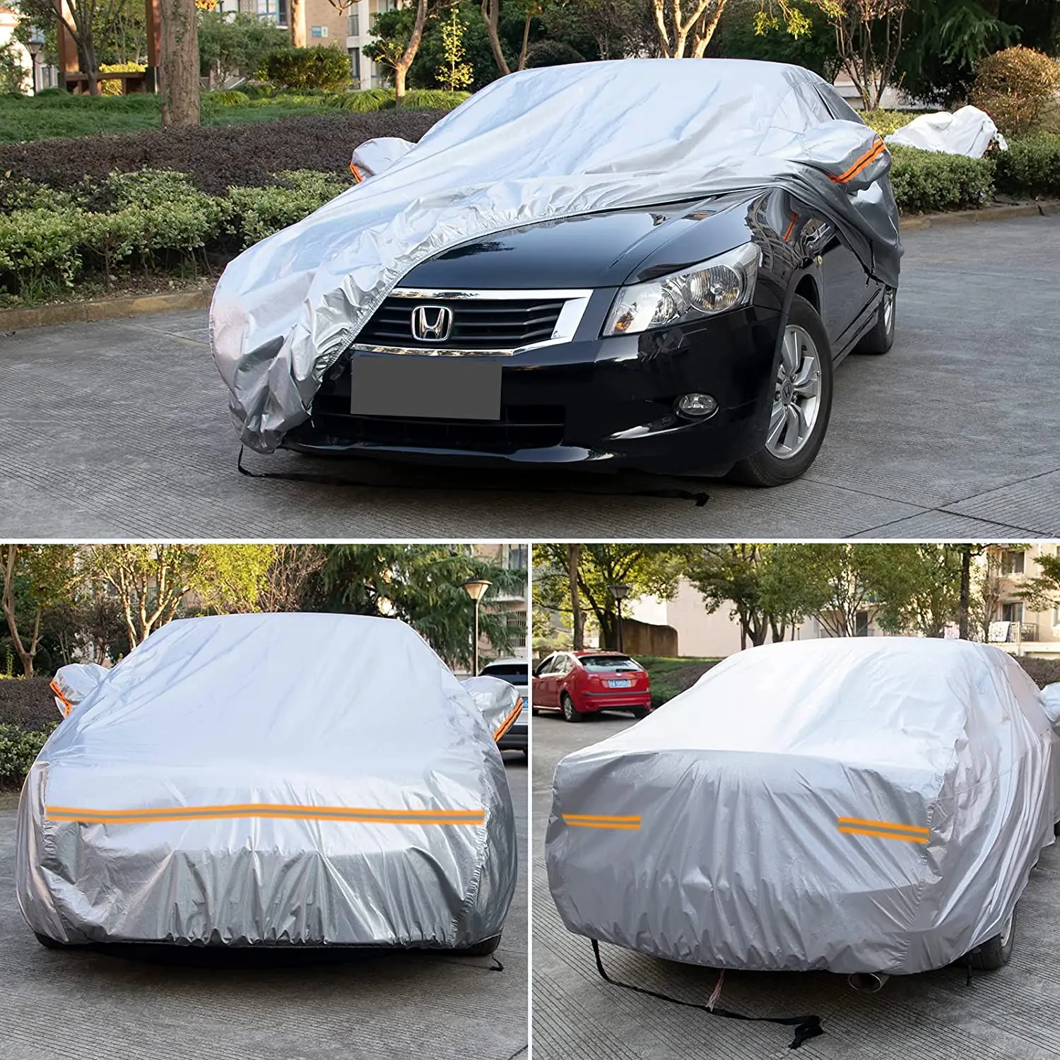 Woqi Waterproof All Weather 6 Layers Outdoor Car Cover for Automobiles Full Cover Rain Sun Wind Hail Protection SUV Car Cover