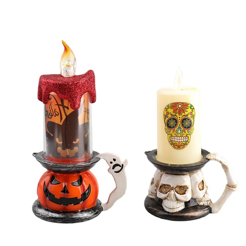 New Halloween Decorative Props Skull Pumpkin Candle Lamp LED Luminous Candle Halloween Decoration