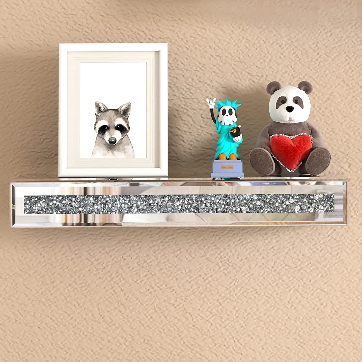 Modern Floating Wall Shelf Mirrored Decorative Wall Mounted Shelf Photo Frame Silver Mirror Shelf Display Ledge Trophy