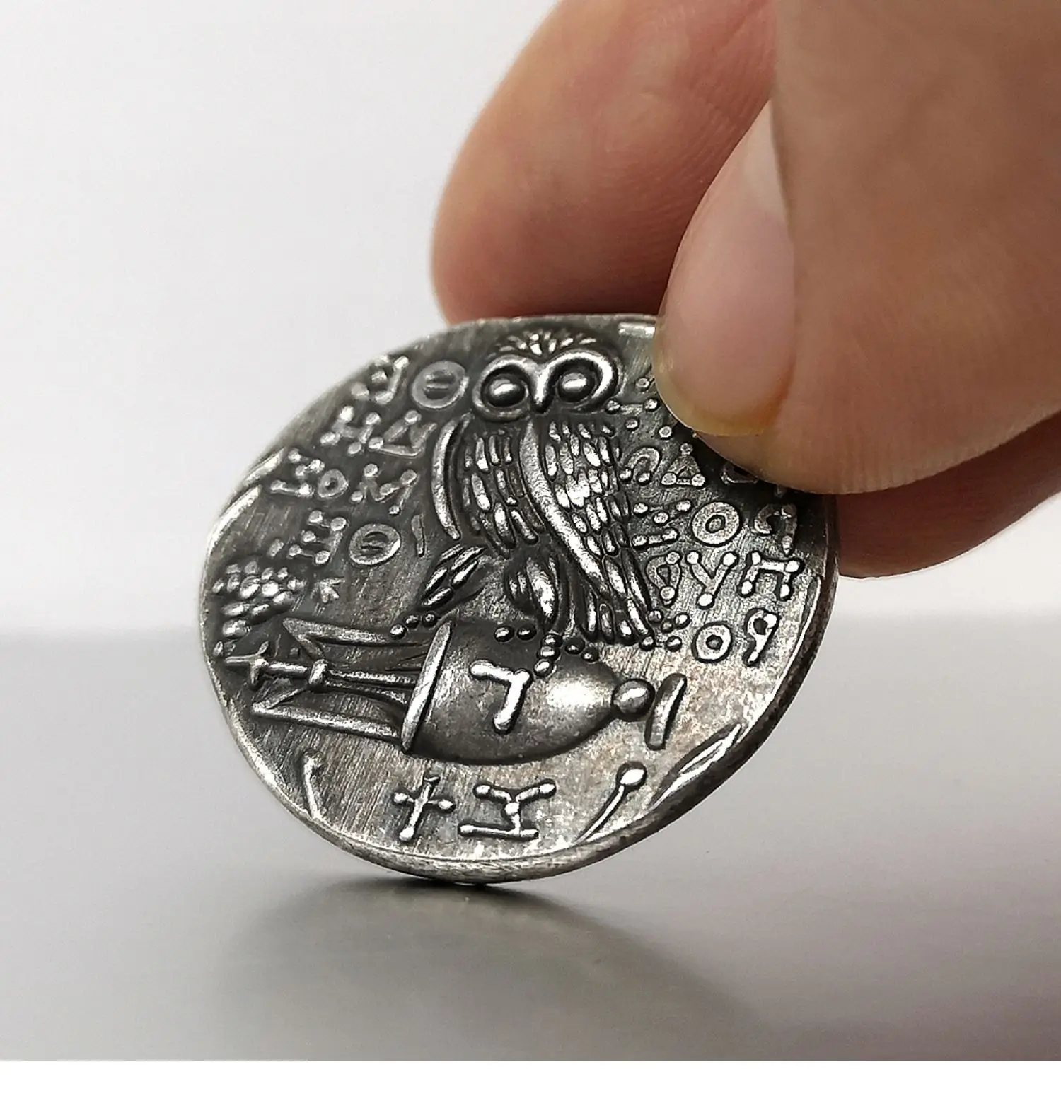Ancient Greek Owl Athena Goddess Wisdom Collection Antique Silver Challenge Coin Double 3D Engraved Souvenir Metal Coins Custom