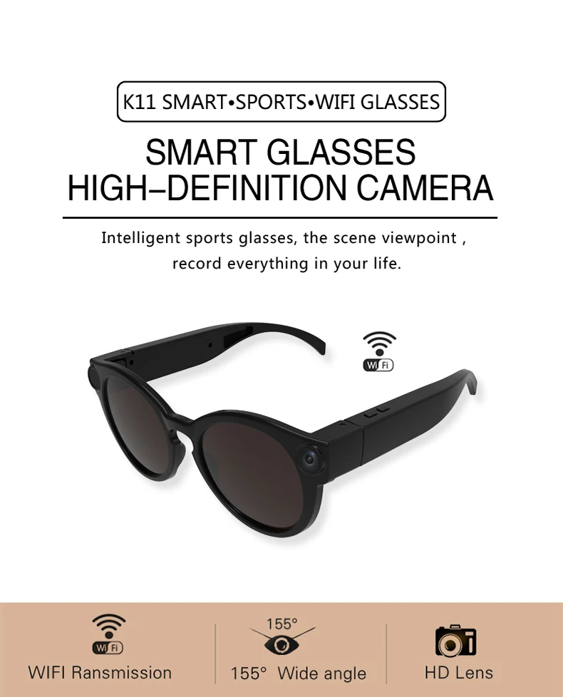 
1080p Wifi Micro Cameras HD Smart Video Recorder Camcorder Fashion Eyewear Camera Sunglasses with Polarized-lenses 