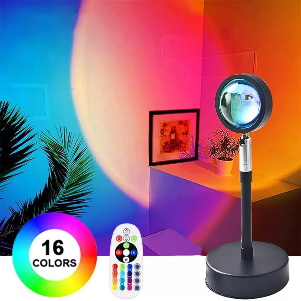 2022 New USB Rainbow Sunset Home Decoration LED Night Light Remote Control Intelligent Sunset Projection Floor Lamp