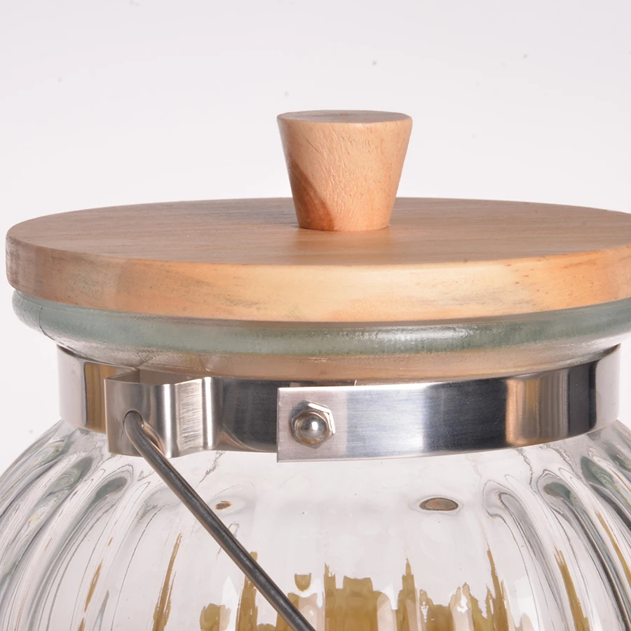 wholesale clear kitchen preserve food glass spice storage jar with airtight wooden top and handle