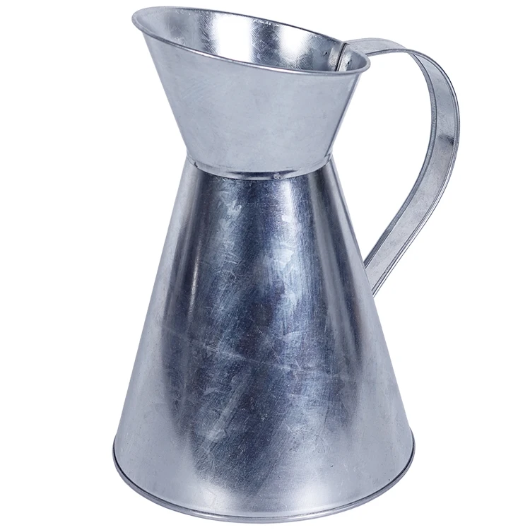 
Silver Shabby Chic Watering Can Galvanized Finish Metal Vase Primitive Jug Country Rustic Pitcher Decorative Flower Holder 