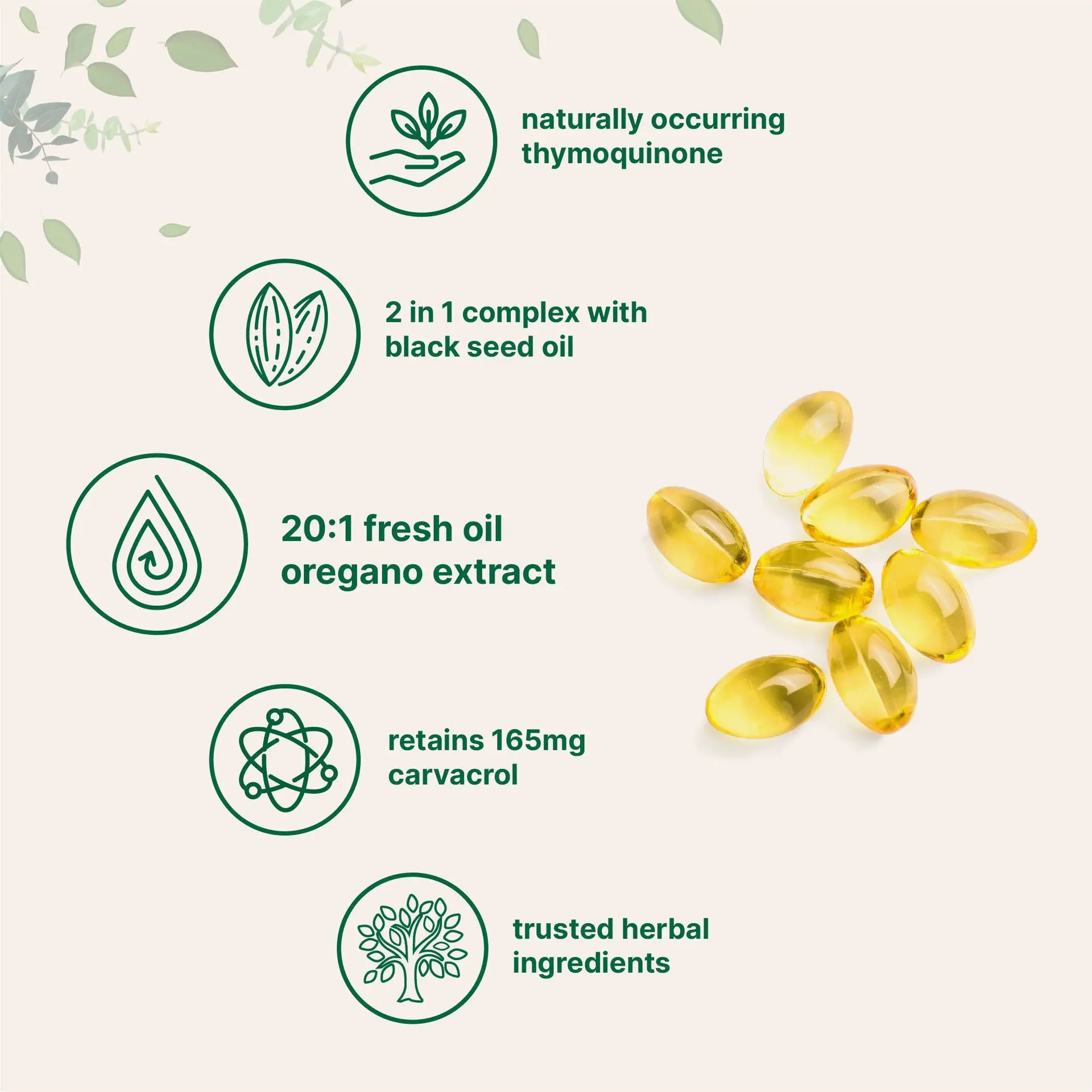 OEM Ultra High Carvacrol & Thymoquinone Herbal Ingredients Soft Gel Gluten-Free Oil of Oregano with Black Seed Oil